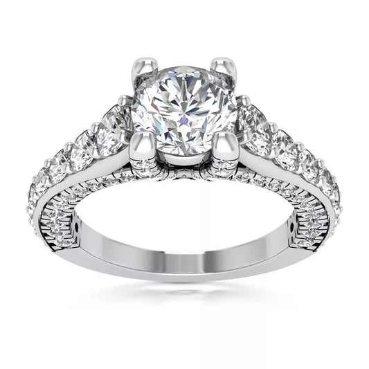 3.75 Carat Round - Cut Halo Solar Diamond Engagement Ring – Certified, 14K White Gold - Future Jewelry