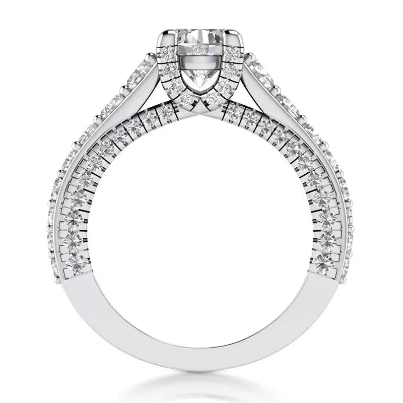 3.75 Carat Round Cut Lab Grown Diamond Halo Engagement Ring in 14K White Gold, Certified - Future Jewelry