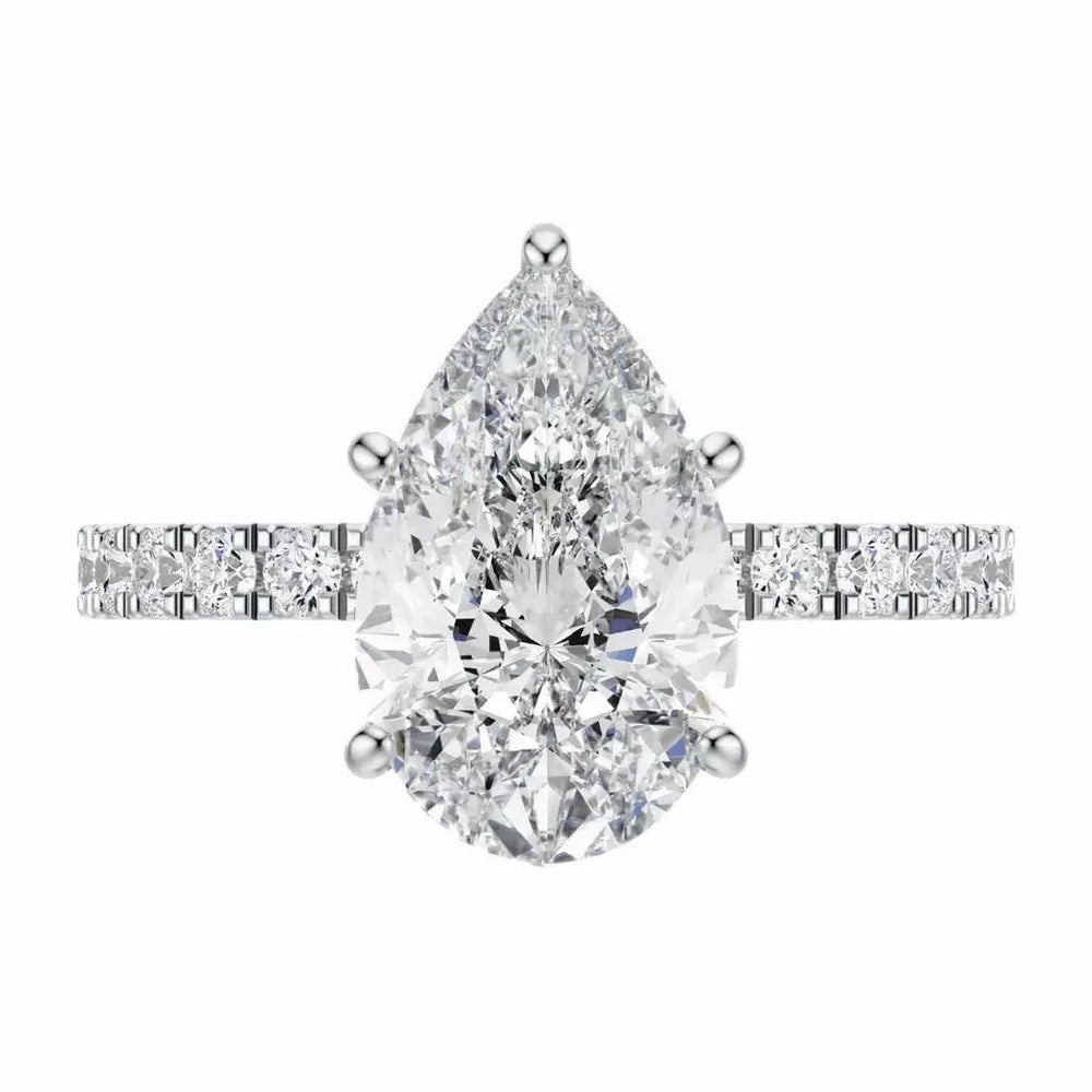 3.80 Carat Pear Lab Diamond Engagement Ring in 14K White Gold, lab diamond jewelry by Future Jewelry