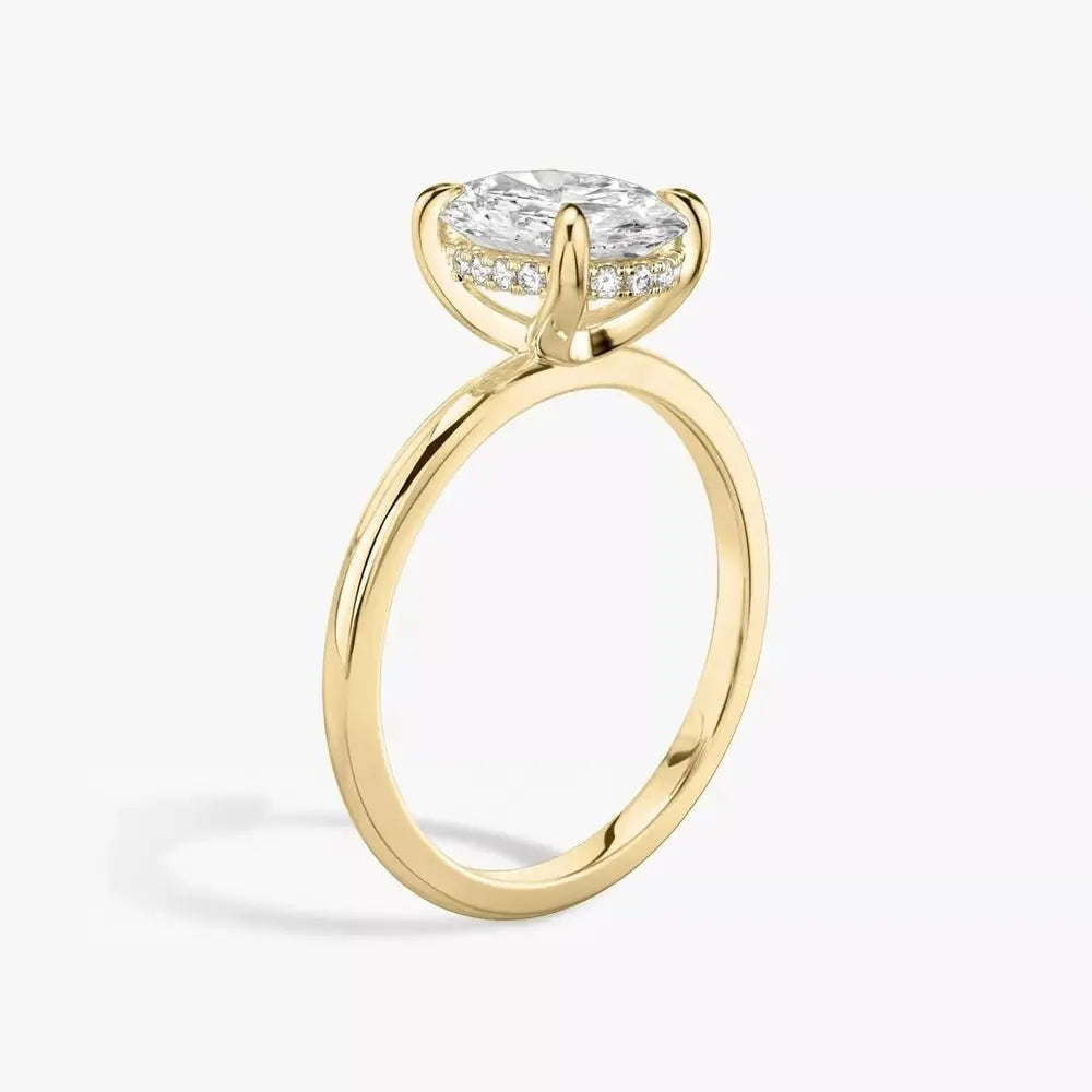 4 Carat Oval Cut Lab Grown Diamond Hidden Halo Engagement Ring in 14K Yellow Gold - Future Jewelry