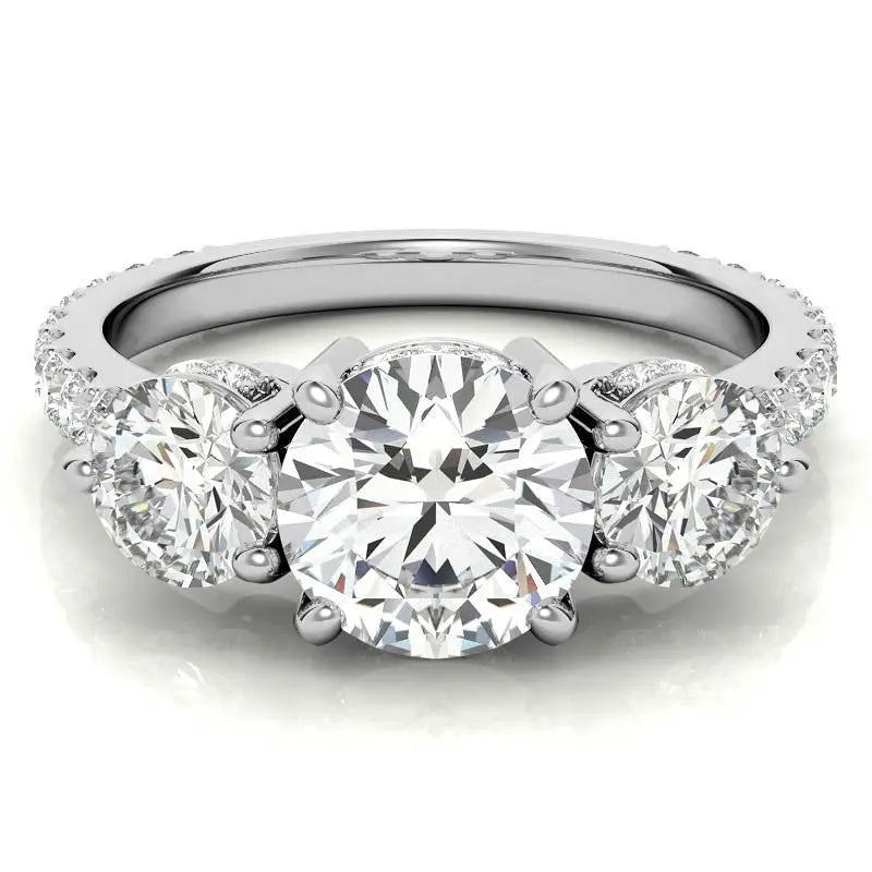 4.10 Carat E VS1 Round - Cut Solar Diamond Three - Stone Engagement Ring – Certified 14K Yellow Gold - Future Jewelry