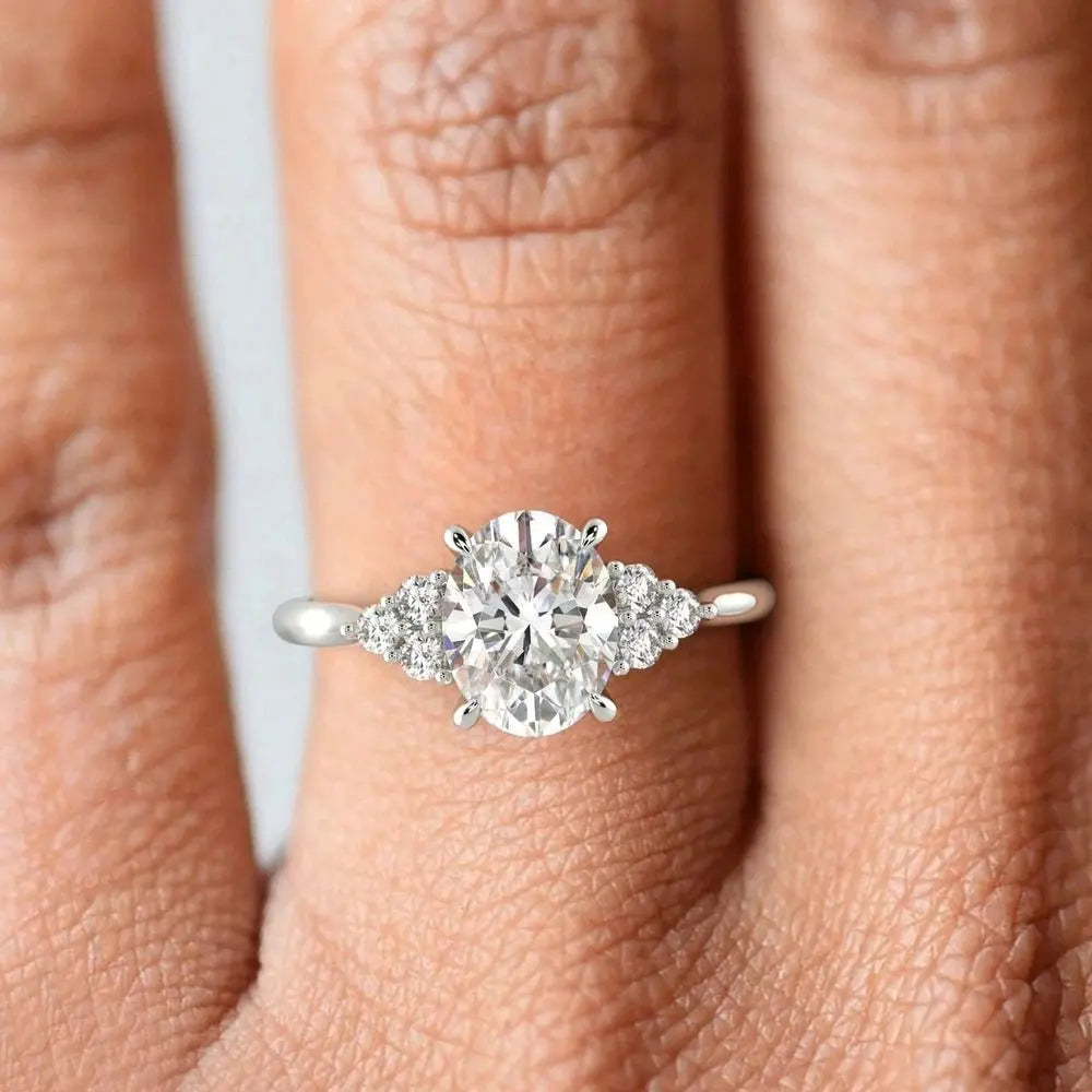 4.60 Carat Oval Lab Grown Diamond Ring VS1 F in 14K White Gold - Future Jewelry