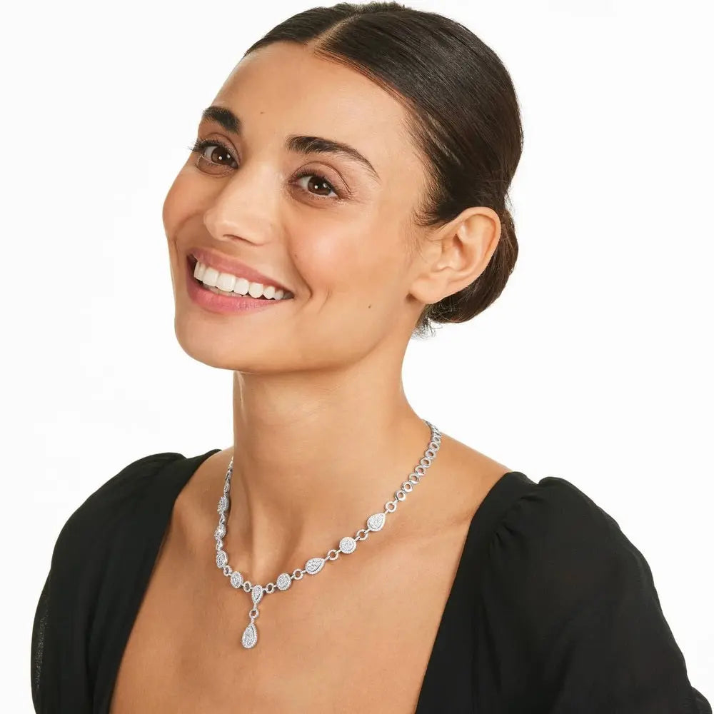 5.10 Carat Lab Grown Diamond Necklace in 14K White Gold worn on neck - Future Jewelry
