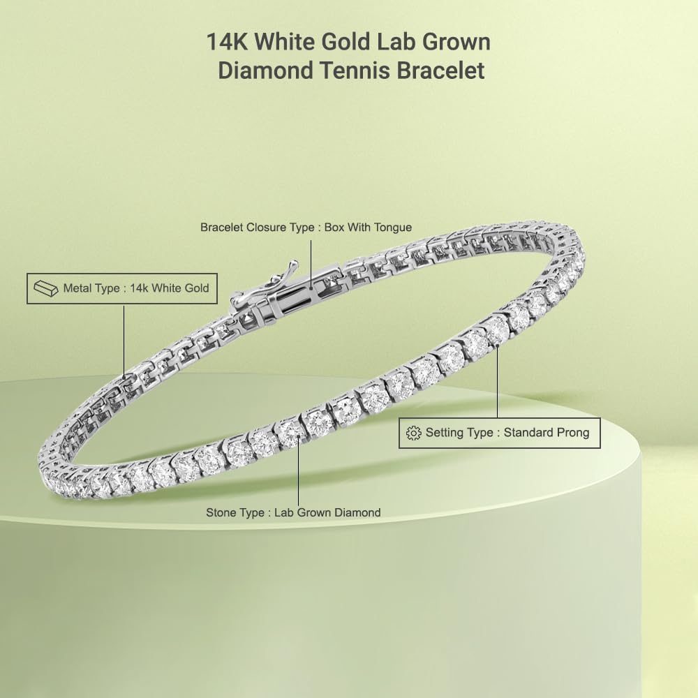 5 Carat - 10 Carat Lab Grown Diamond Tennis Bracelet | 14K White Gold Round - shape Four prong Diamond Tennis Bracelet - Future Jewelry