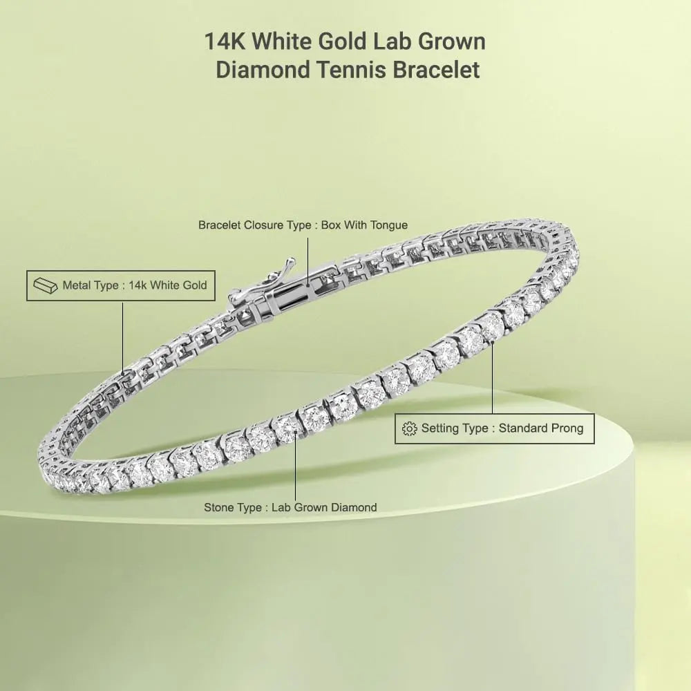 Close-up of round brilliant lab diamonds in a tennis bracelet