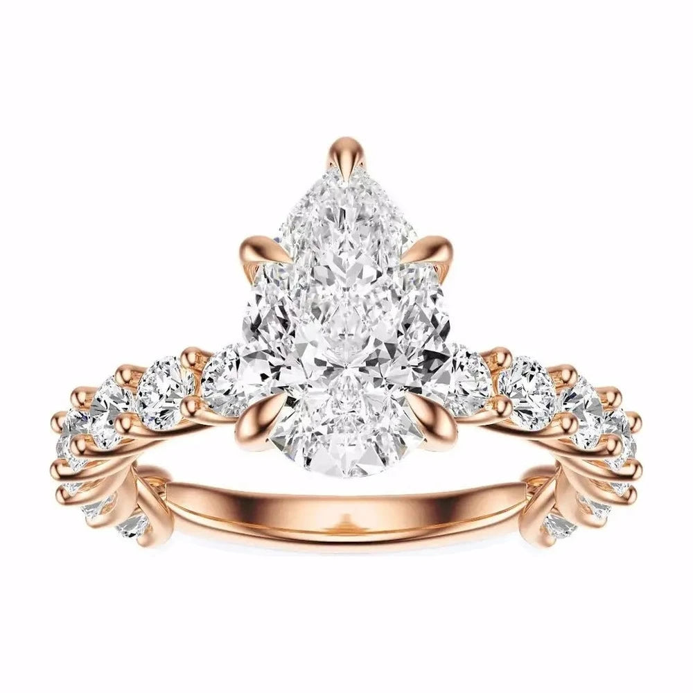 5.15 CT Pear Cut Diamond Engagement Ring in Rose Gold, lab diamond jewelry by Future Jewelry