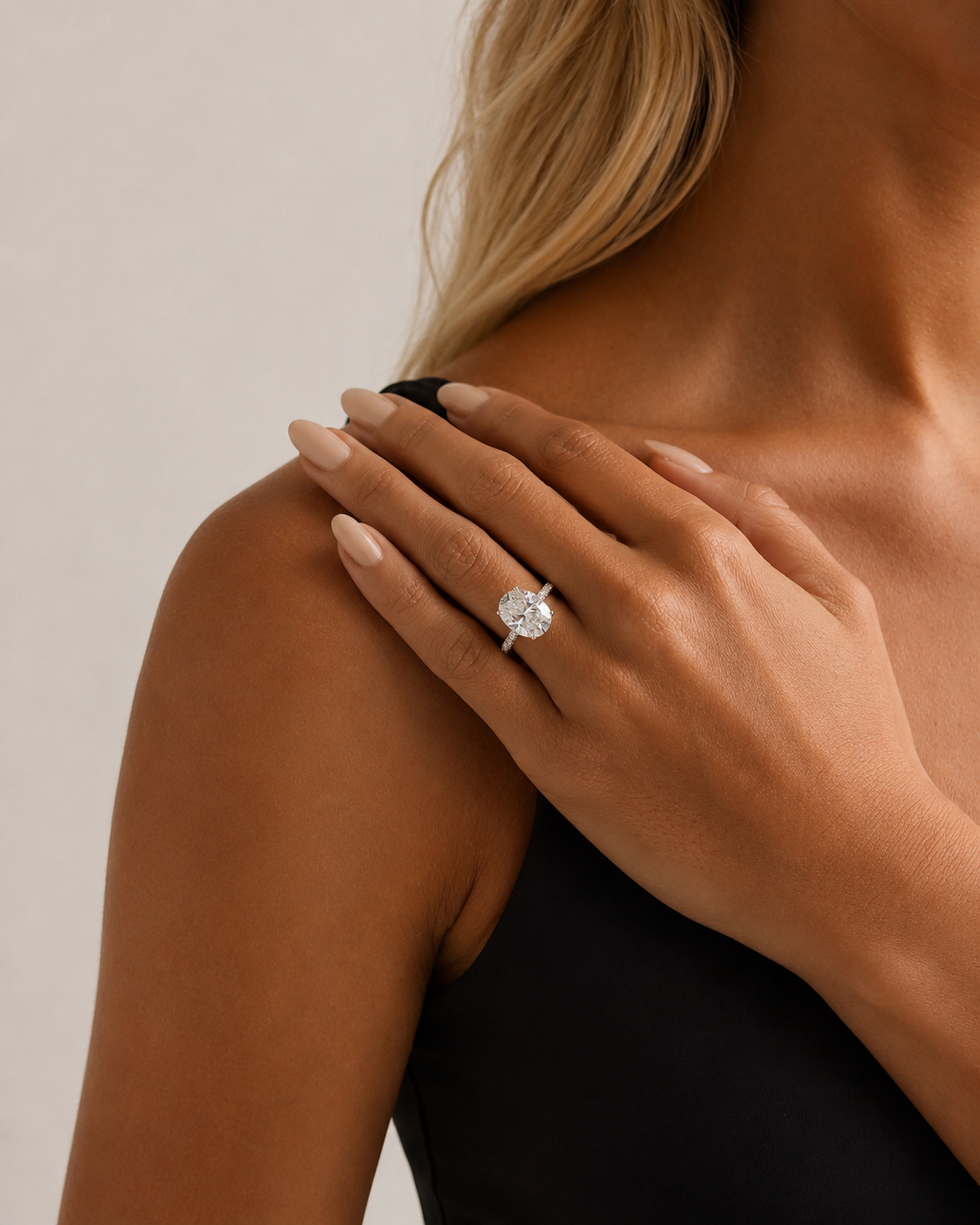5 Carat Oval Lab Grown Diamond Pave Cathedral Engagement Ring | 14K Gold in Platinum | IGI Certified
