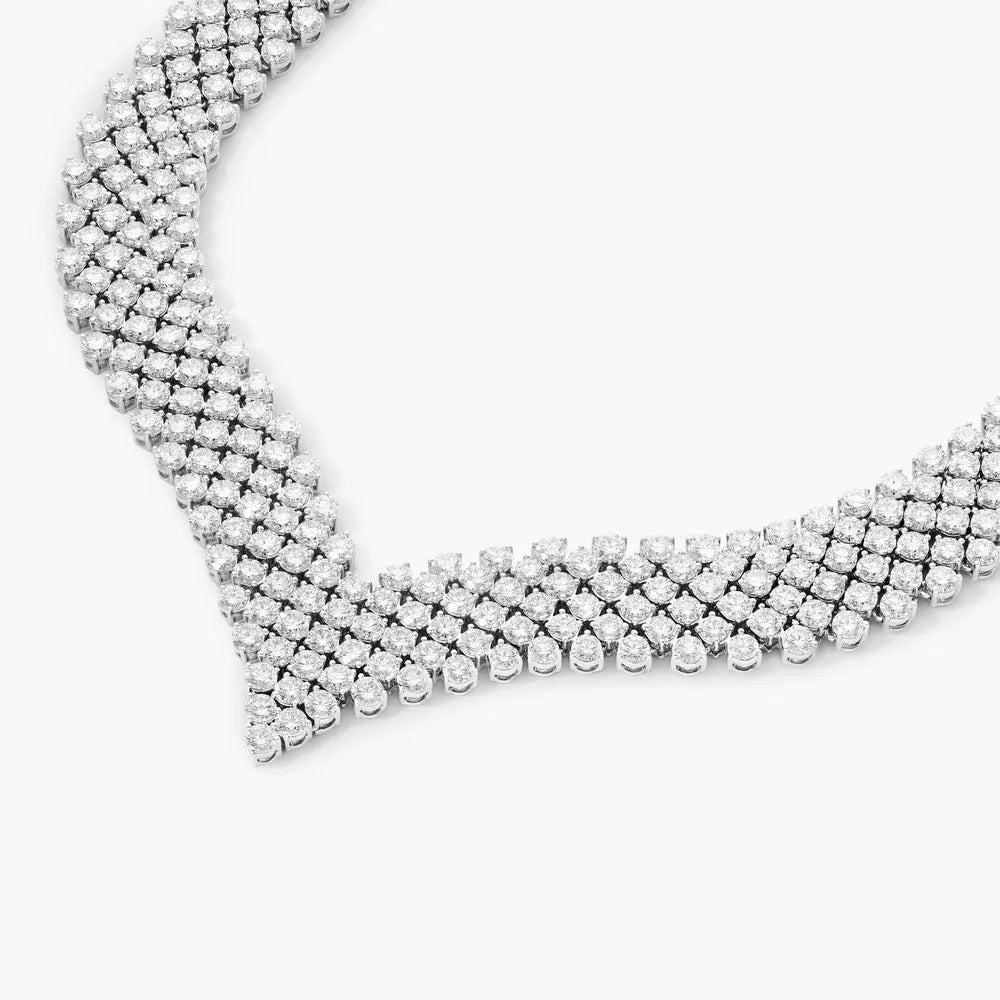 58 Carat Lab Grown Diamond Mesh V Necklace in 14K White Gold, detail view - Future Jewelry