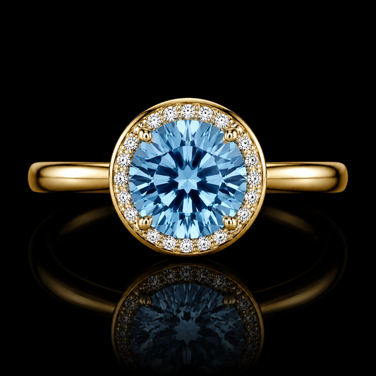 3 Carat Diamond Ring | Blue Lab Grown Diamond Halo Engagement Ring in 14K Gold or Platinum - Future Jewelry