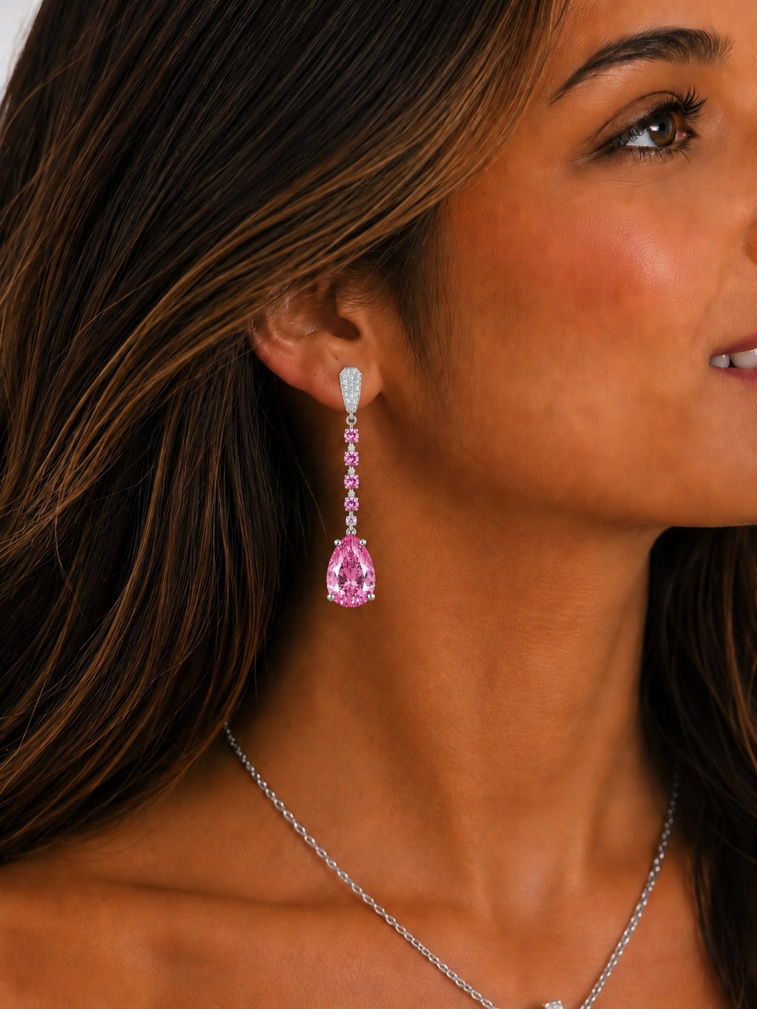 4.30 CTW Pear Lab Grown Diamond Drop Earrings | Fancy Pink & Green | 14K Gold | IGI Certified | VS1 F