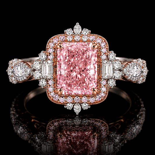3 Carat Diamond Ring | Pink Radiant Lab Grown Diamond Halo Engagement Ring in 14K White and Rose Gold - Future Jewelry