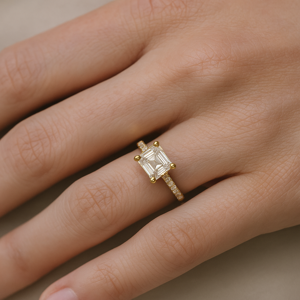 18K White Gold 1.30 Ct Emerald Cut Lab Grown Diamond Engagement Ring IGI