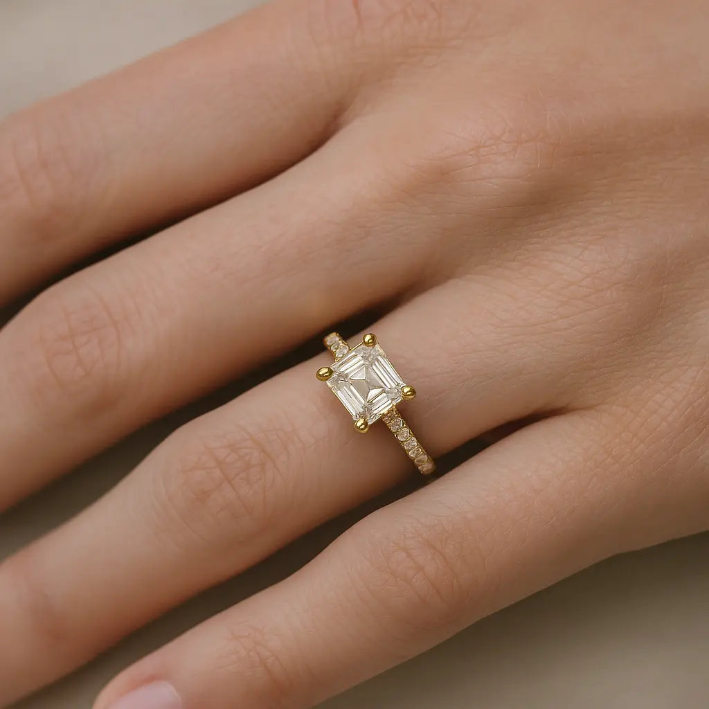 18K White Gold 1.30 Ct Emerald Cut Lab Grown Diamond Engagement Ring IGI Future Jewelry