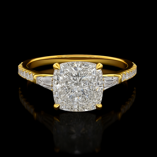 3 Carat Lab Grown Cushion Cut Diamond Engagement Ring in 18k Yellow Gold