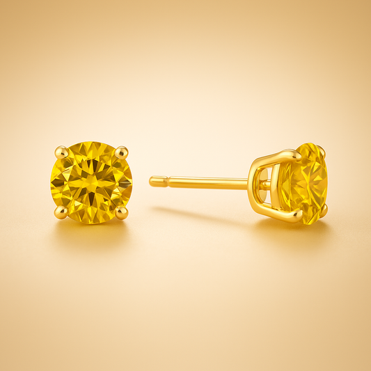 1.00 Carat Fancy Yellow Round Diamond Studs in 14k Gold Lab Earrings Future Jewelry