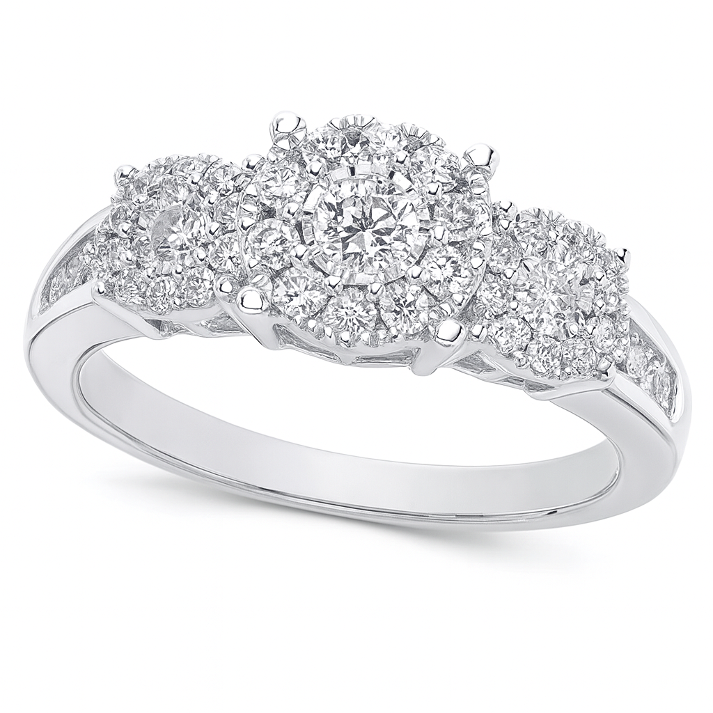 Women's Diamond Three Stone Engagement Ring in 14k White, Yellow or Rose Gold