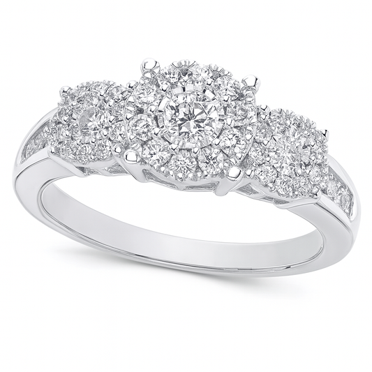 Women's Diamond Three Stone Engagement Ring in 14k White, Yellow or Rose Gold