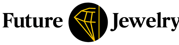 Logo of Future Jewelry with a yellow diamond on a black circle against a white background