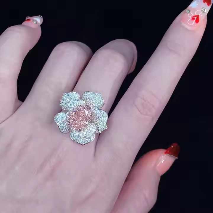The Blush Elegance Ring: 18K White Gold Pink Oval Diamond Engagement Ring