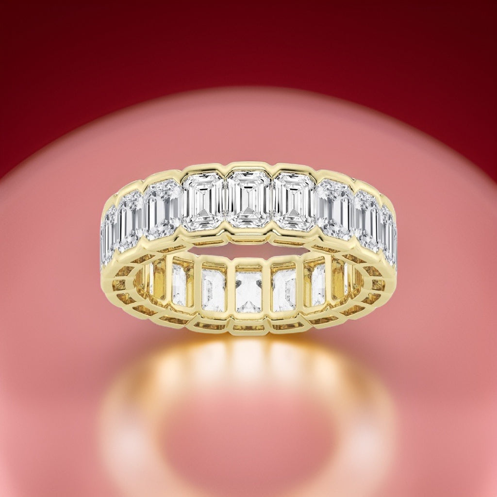 Emerald Cut Diamond Eternity Band Half Bezel 5.00 Carat