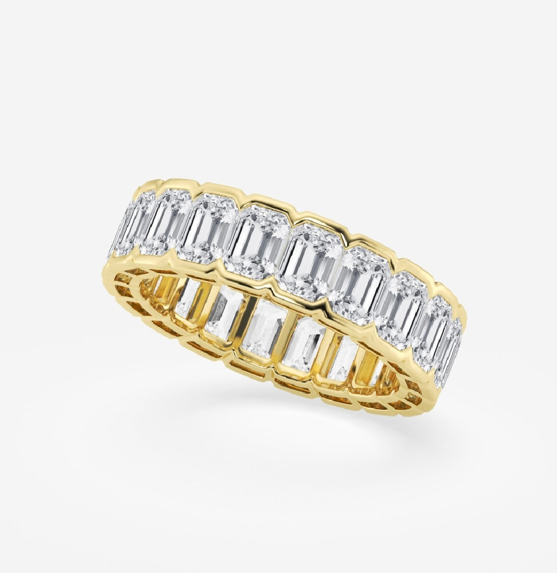 Emerald Cut Diamond Eternity Band Half Bezel 5.00 Carat