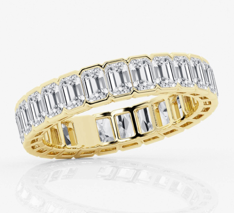 Emerald Cut Diamond Eternity Band Half Bezel 5.00 Carat