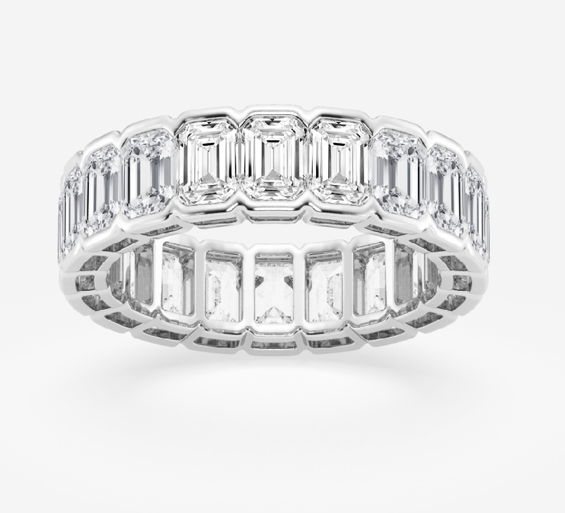 Emerald Cut Diamond Eternity Band Half Bezel 5.00 Carat