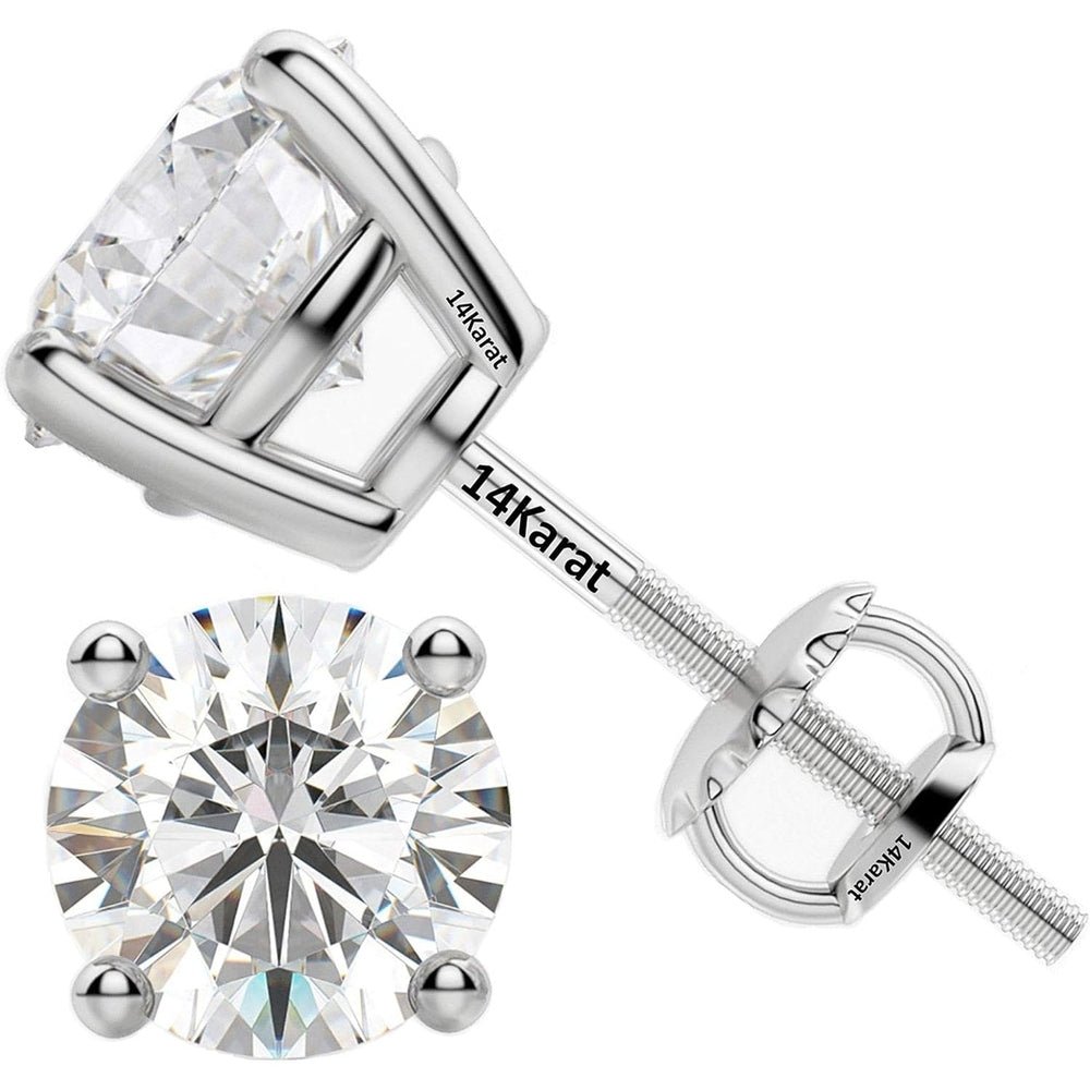 Central Diamond Center Threaded or Friction Backs Round & Princess CVD Lab - grown Diamond Stud Earrings 14K solid Gold - Future Jewelry