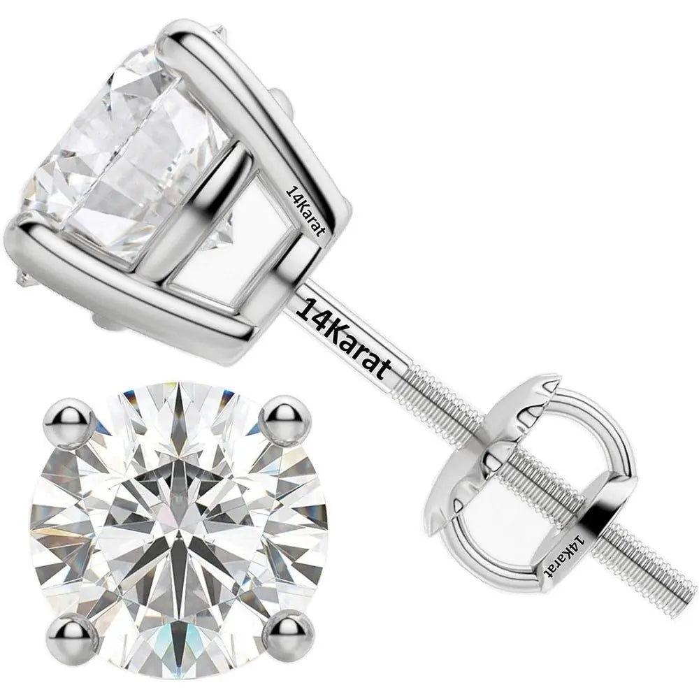 Central Diamond Center Threaded or Friction Backs Round & Princess CVD Lab - grown Diamond Stud Earrings 14K solid Gold - Future Jewelry