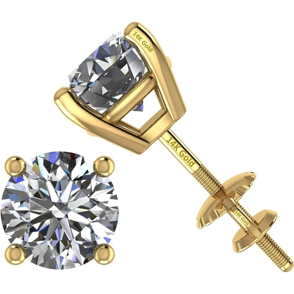 Central Diamond Center Threaded or Friction Backs Round & Princess CVD Lab - grown Diamond Stud Earrings 14K solid Gold - Future Jewelry