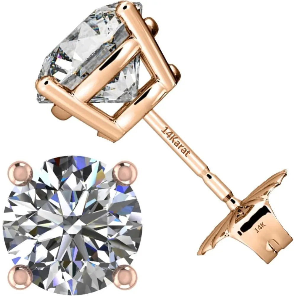 Central Diamond Center Threaded or Friction Backs Round & Princess CVD Lab - grown Diamond Stud Earrings 14K solid Gold - Future Jewelry
