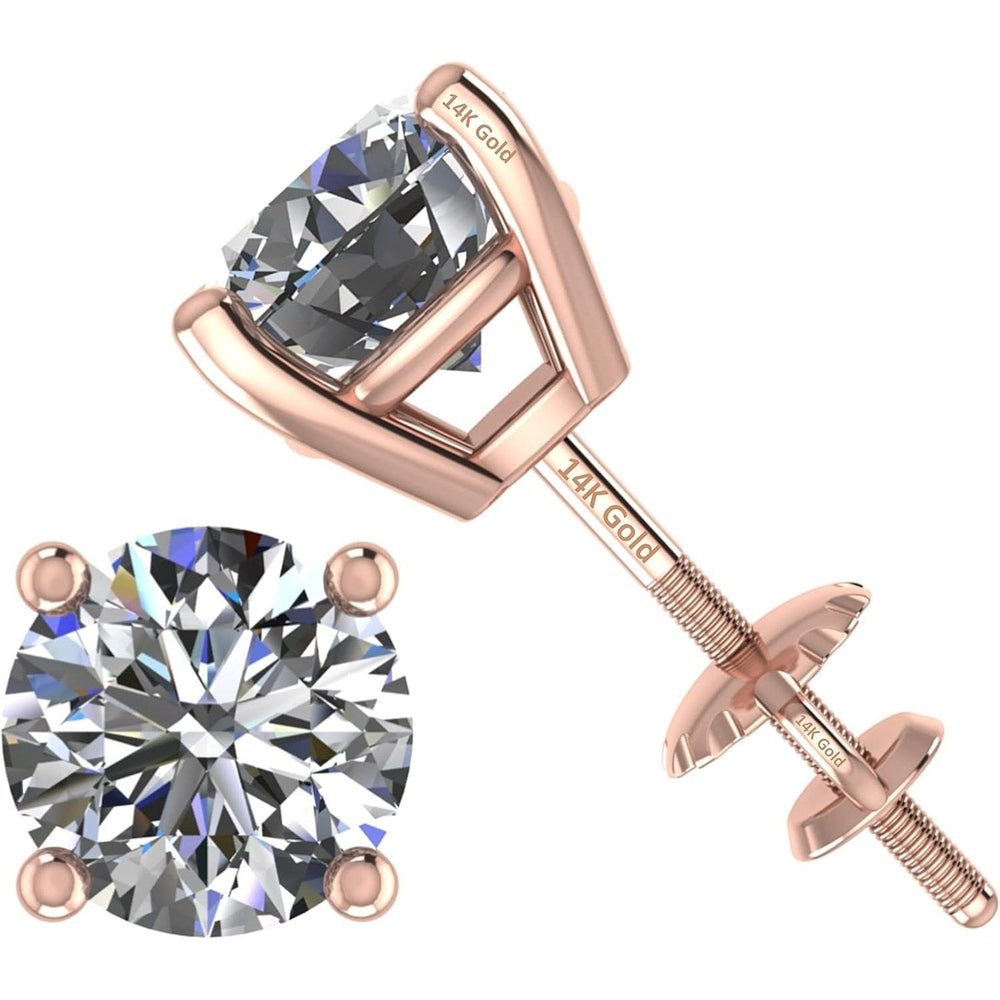 Central Diamond Center Threaded or Friction Backs Round & Princess CVD Lab - grown Diamond Stud Earrings 14K solid Gold - Future Jewelry