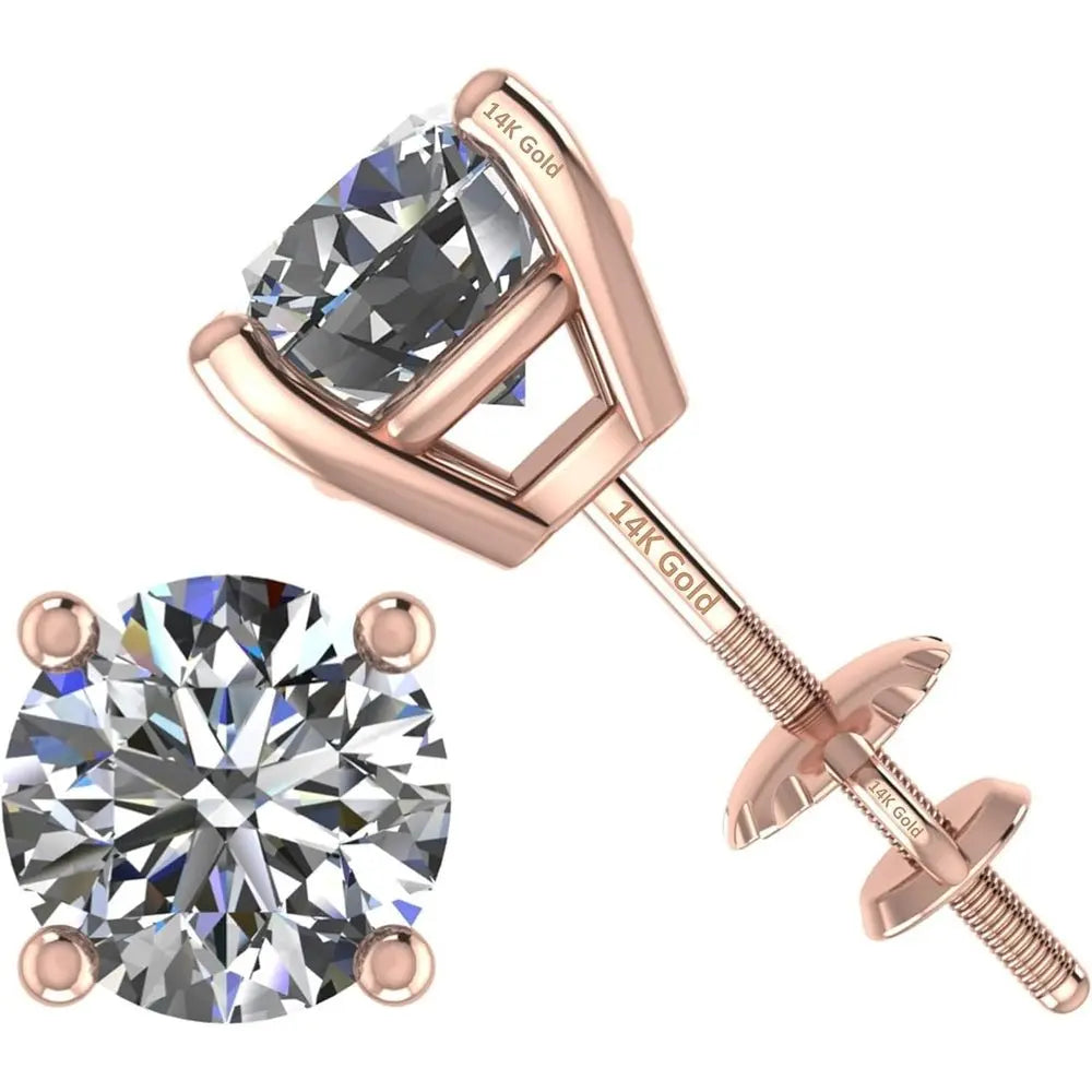 Central Diamond Center Threaded or Friction Backs Round & Princess CVD Lab - grown Diamond Stud Earrings 14K solid Gold - Future Jewelry