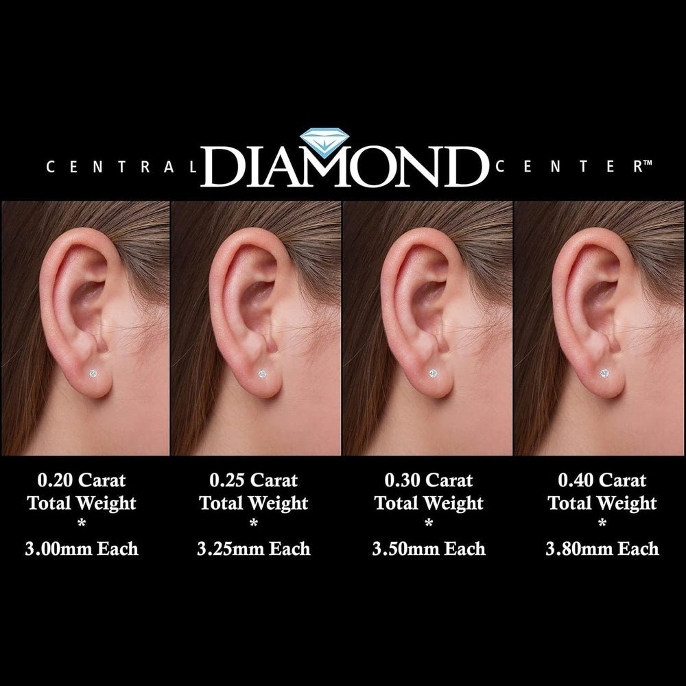 Central Diamond Center Threaded or Friction Backs Round & Princess CVD Lab - grown Diamond Stud Earrings 14K solid Gold - Future Jewelry