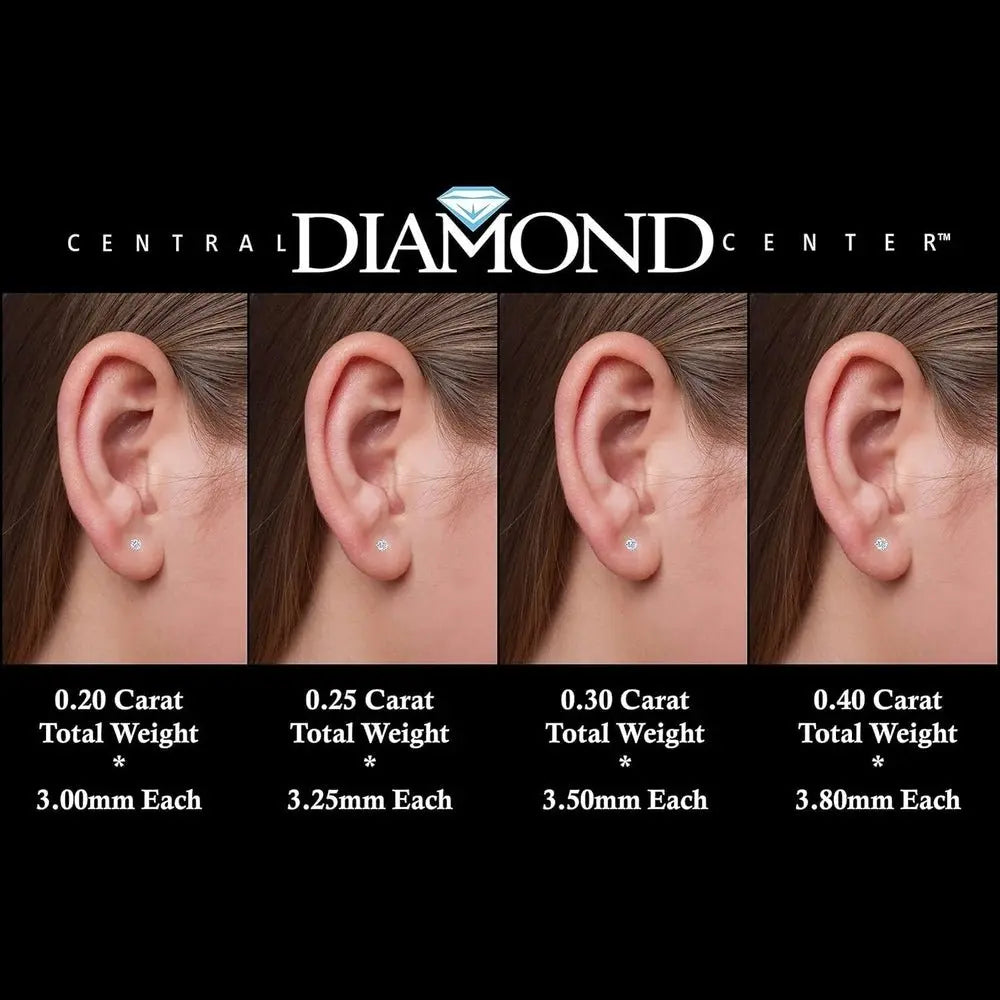 Central Diamond Center Threaded or Friction Backs Round & Princess CVD Lab - grown Diamond Stud Earrings 14K solid Gold - Future Jewelry