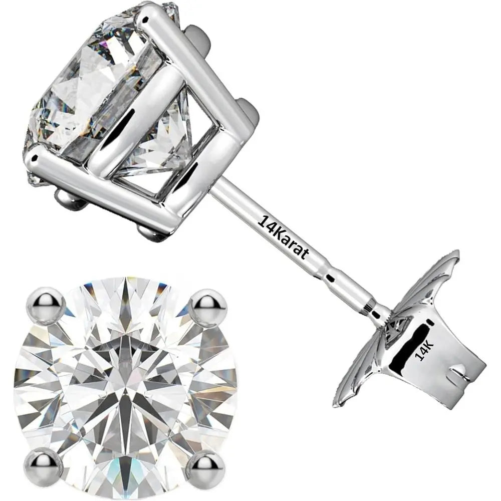Central Diamond Center Threaded or Friction Backs Round & Princess CVD Lab - grown Diamond Stud Earrings 14K solid Gold - Future Jewelry