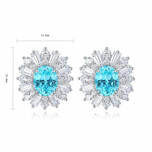 Classic Silver Earring Lab Grown Diamond blue Oval Shape Stud Earrings Wedding Jewelry - Future Jewelry