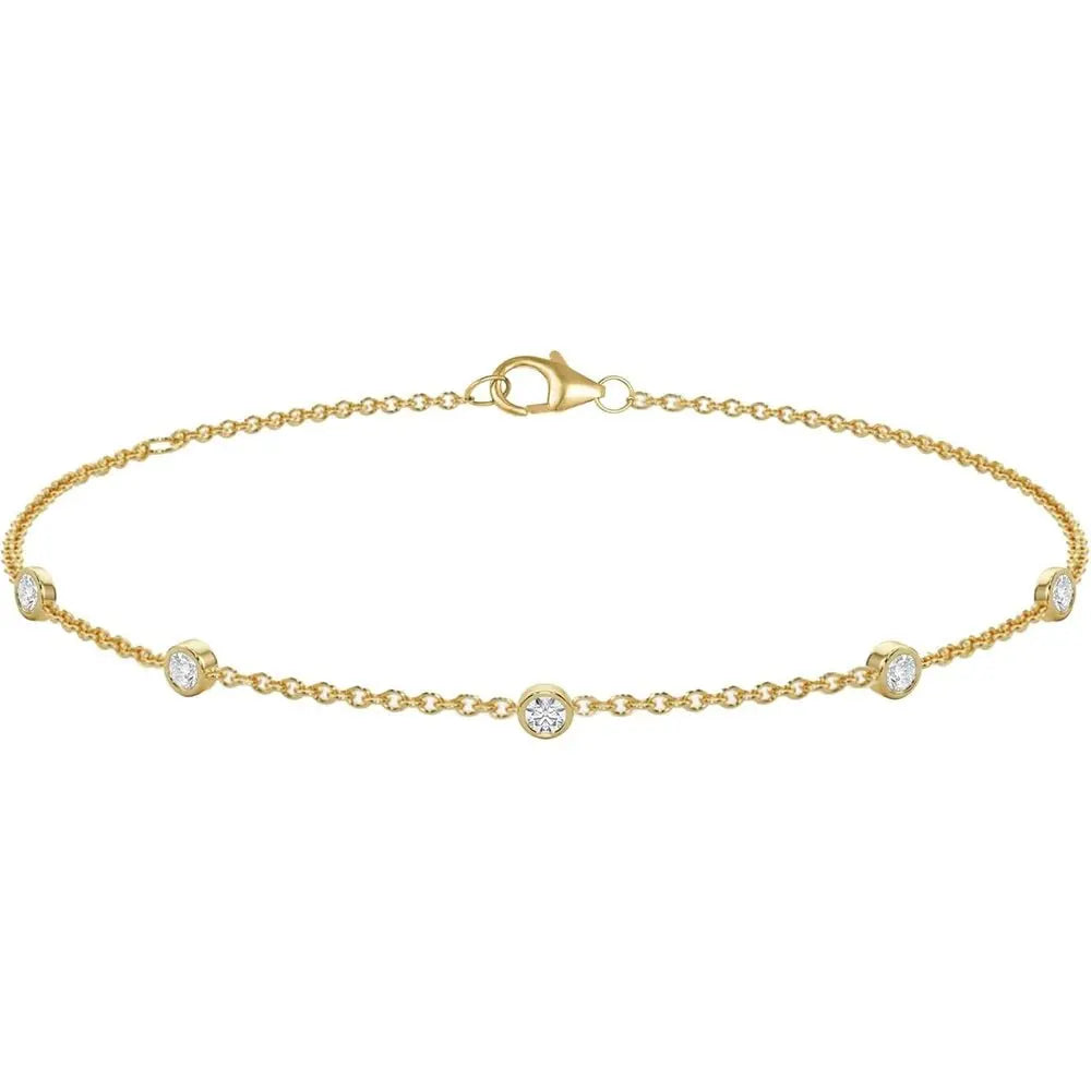 Dainty 10K Yellow Gold Station Diamond Bracelet for Women | Real Gold Hypoallergenic Bezel Bracelet For Sensitive Skin | Labgrown Diamond Bracelet with 7.5 - 9.5 inch Adjustable Chain 5 Diamond Stations - Future Jewelry
