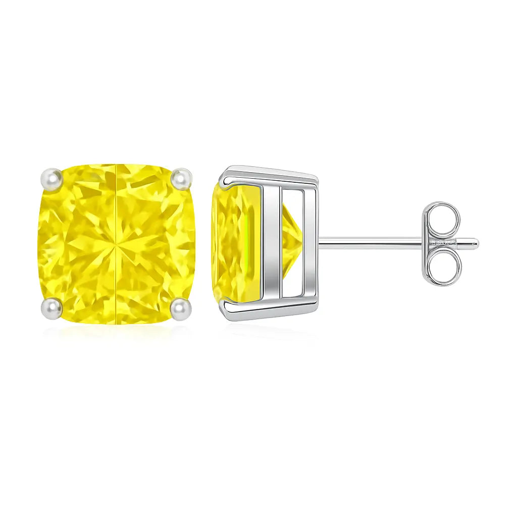 4 carat yellow lab grown diamond stud earrings in 14K white gold, Future Jewelry