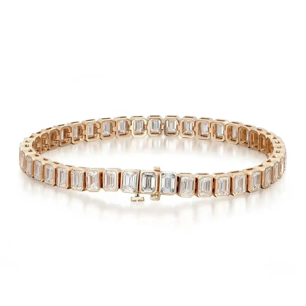 Golden Lumina Emerald-Cut LG Diamond Tennis Bracelet – 7.11 Carat, 14K Yellow Gold, Ethical & Luxurious