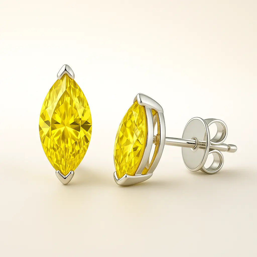 Pear yellow lab grown diamond earrings in 14K white gold, Future Jewelry