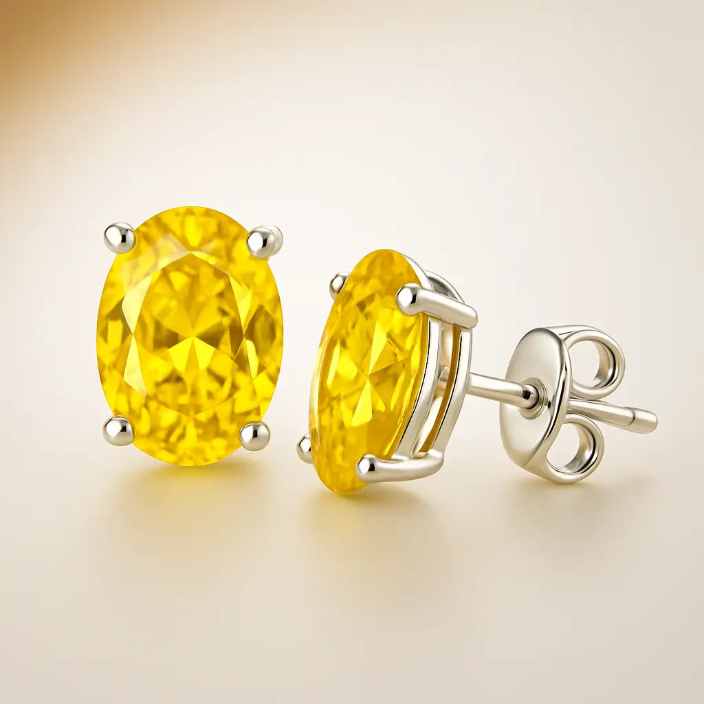 Pear yellow lab grown diamond earrings in 14K white gold, Future Jewelry