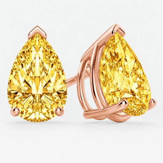 Yellow pear lab-grown diamond stud earrings in 18K rose gold