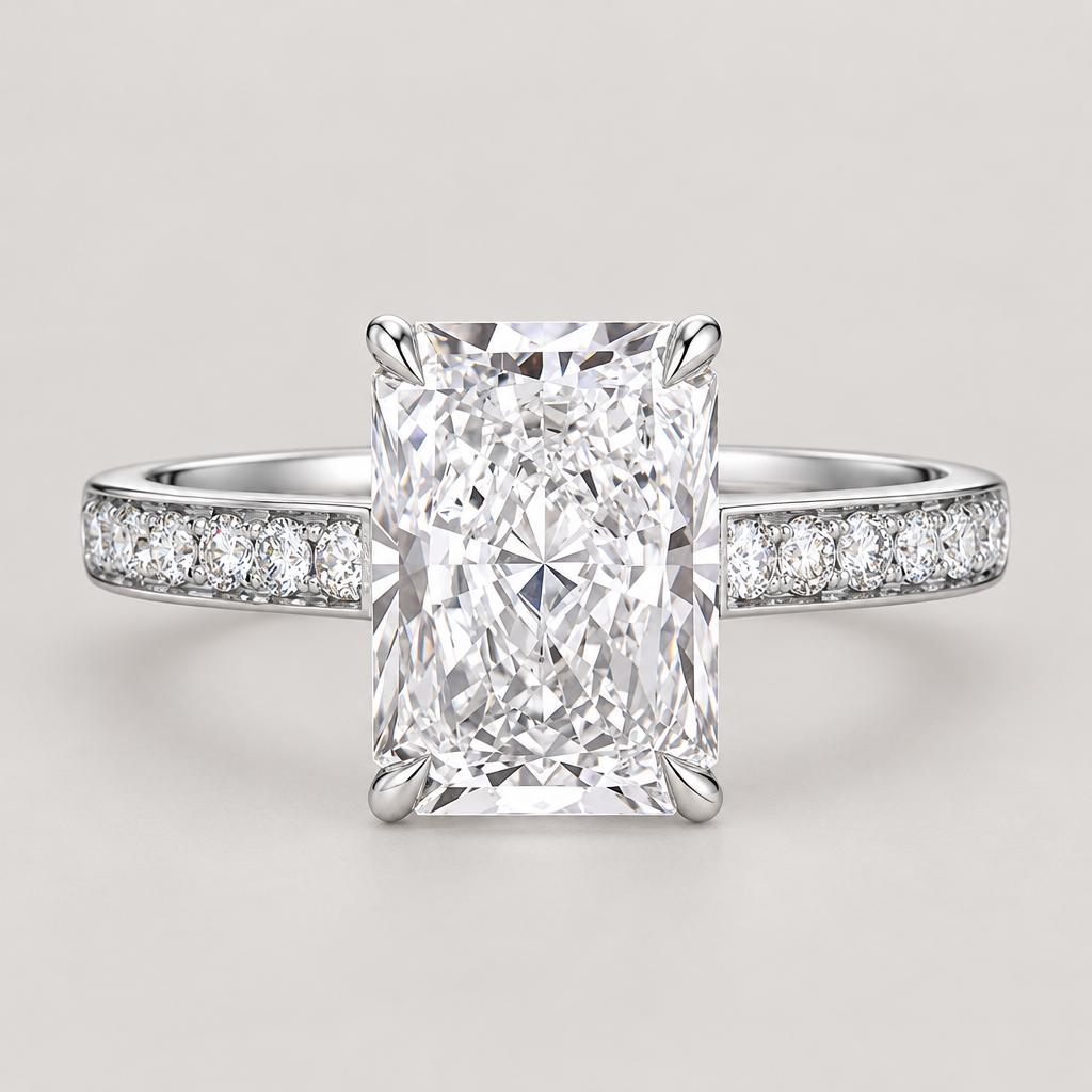 3 carat Radiant Cut Diamond Engagement Ring in 18K White Gold - Future Jewelry