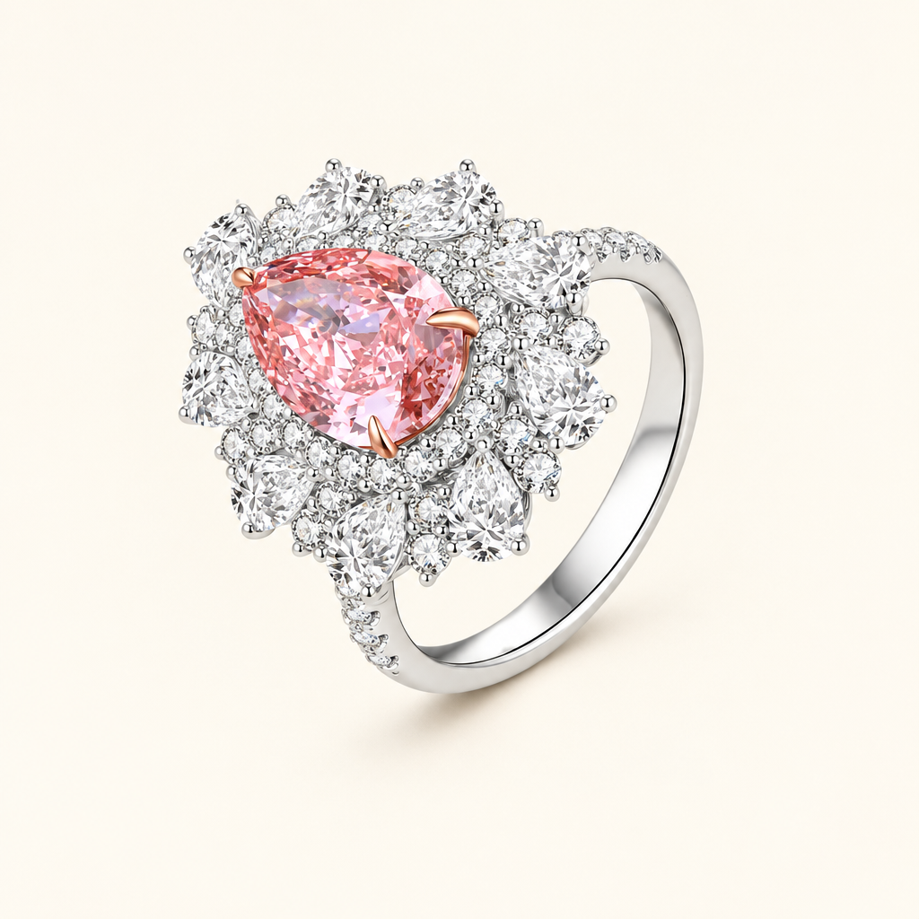 Pink pear lab grown diamond ring in 18K white gold, Future Jewelry