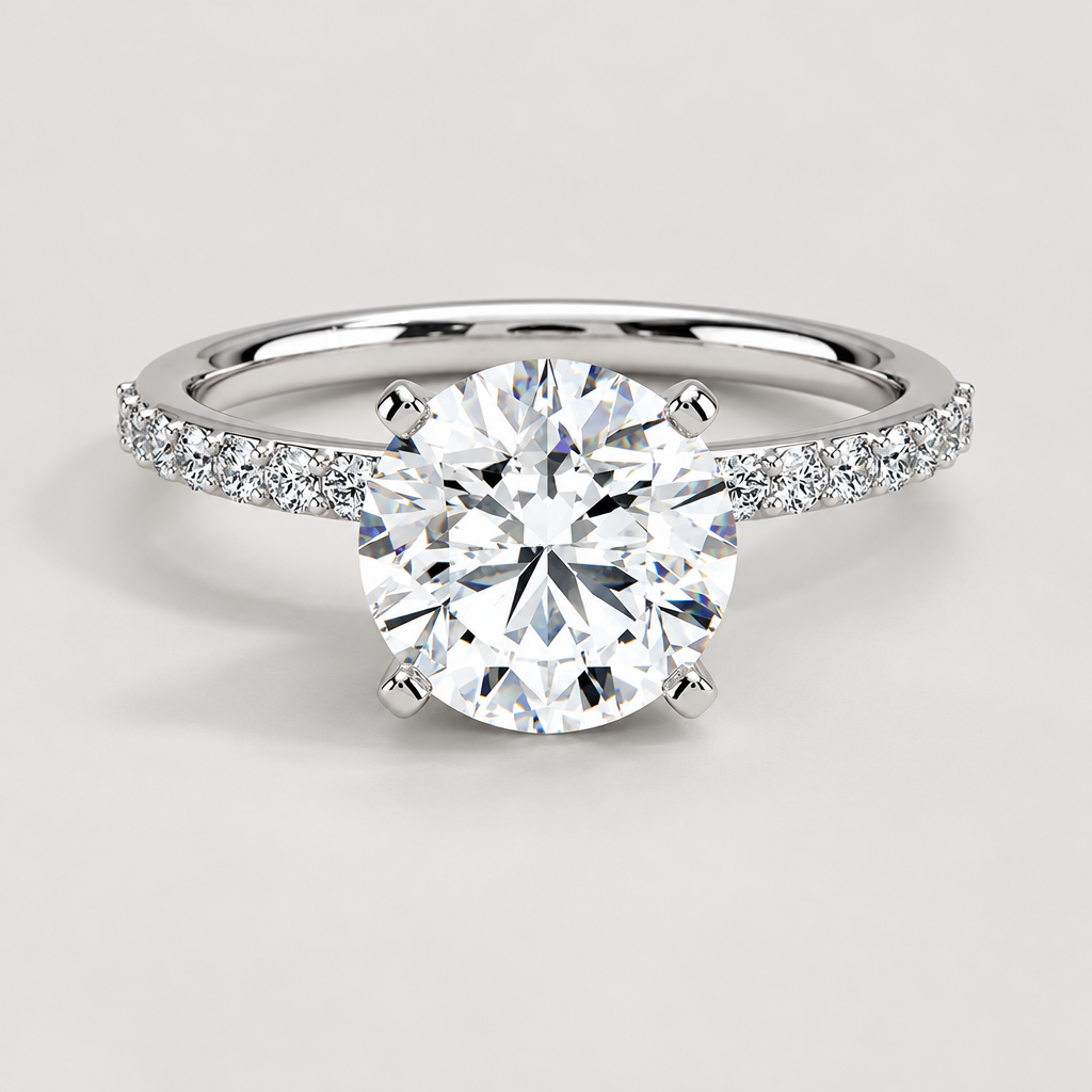 Solitaire Diamond Hidden Halo Engagement Ring in 18K White Gold - Future Jewelry