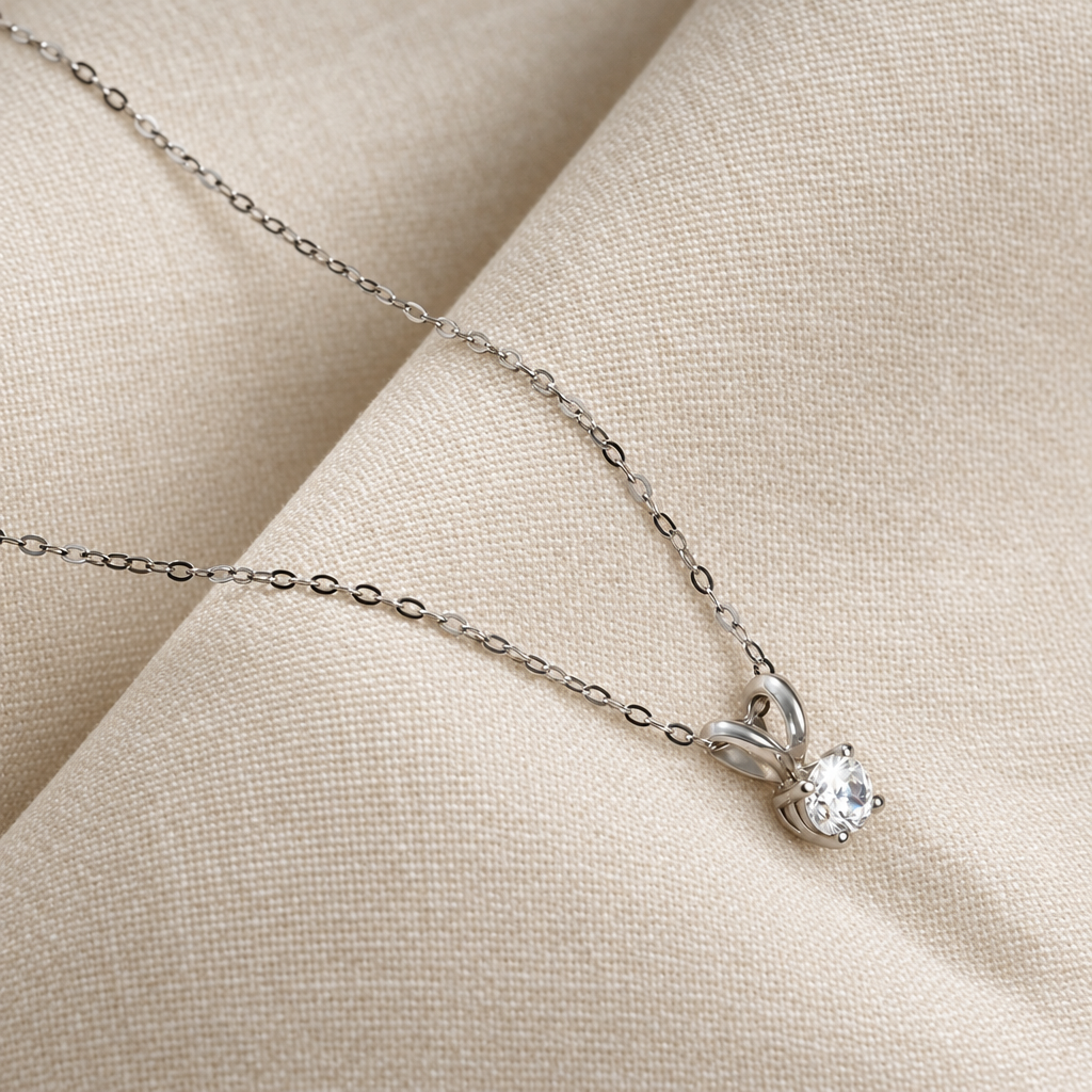 Everyday Essentials Set, solitaire pendant in 14K white gold, Future Jewelry