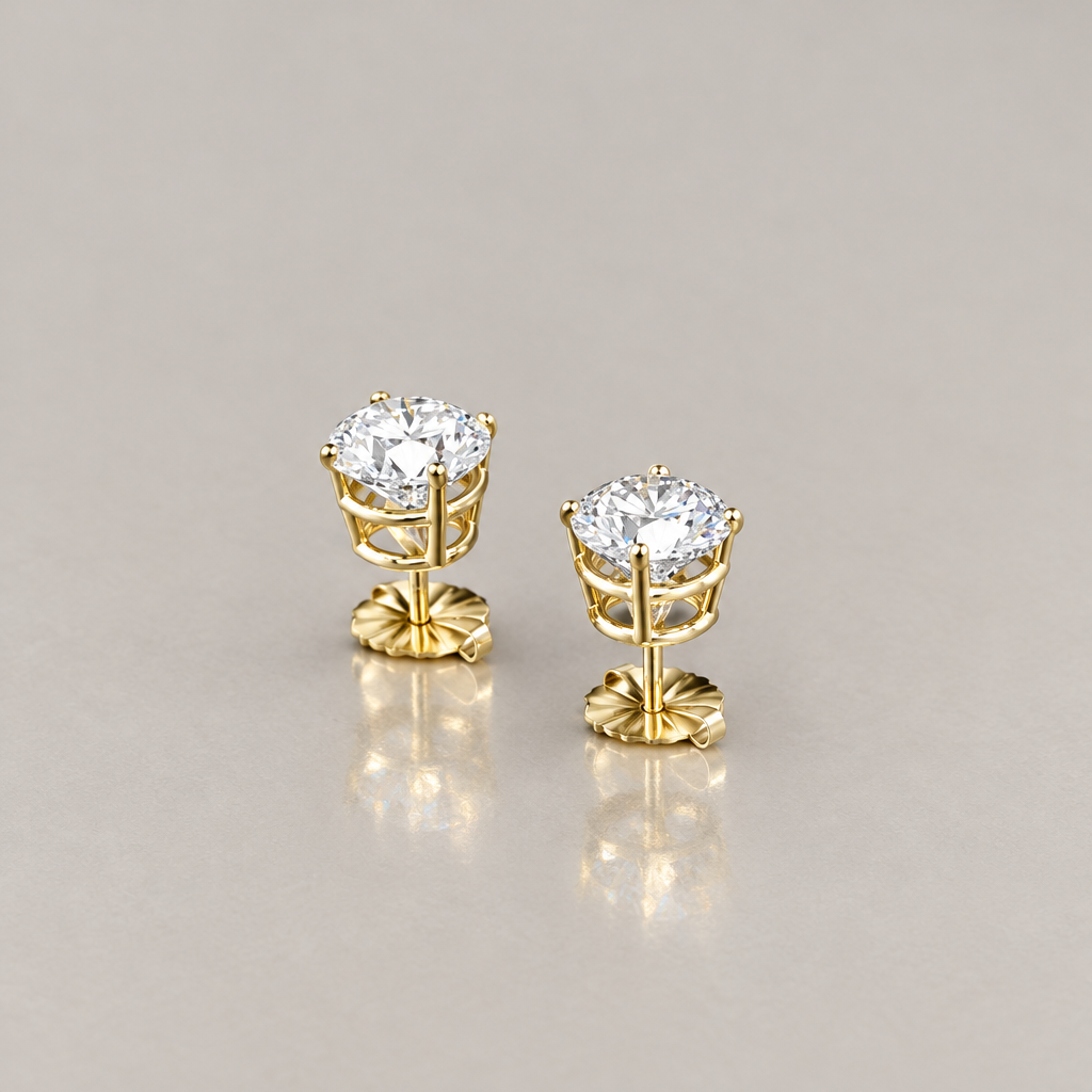 1-5 Carat Lab Diamond Solitaire Stud Earrings in 14K Yellow Gold - Future Jewelry