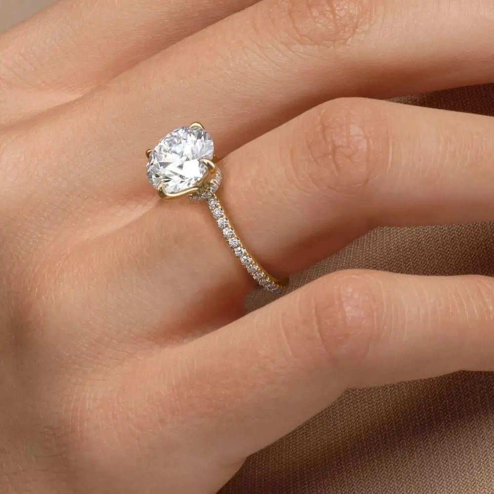 Hidden Halo Diamond Engagement Ring with Pavé Band - Future Jewelry