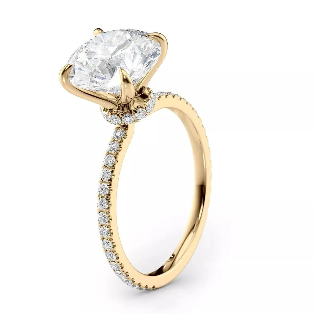 Hidden Halo Diamond Engagement Ring with Pavé Band - Future Jewelry